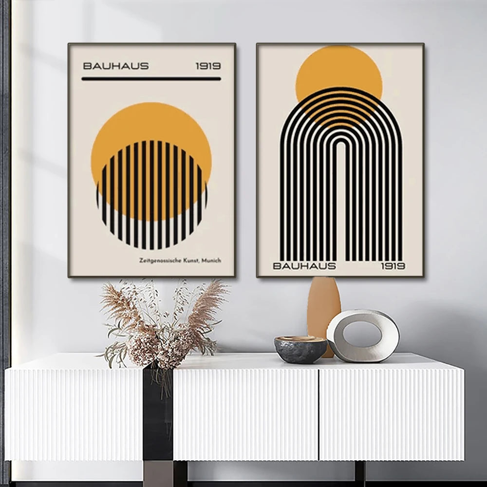 Mid-Century Modern Bauhaus Abstract Geometric Canvas Wall Art