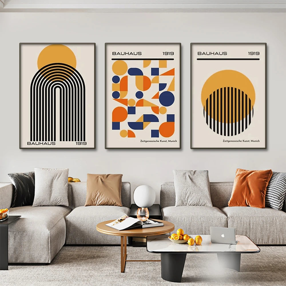 Mid-Century Modern Bauhaus Abstract Geometric Canvas Wall Art