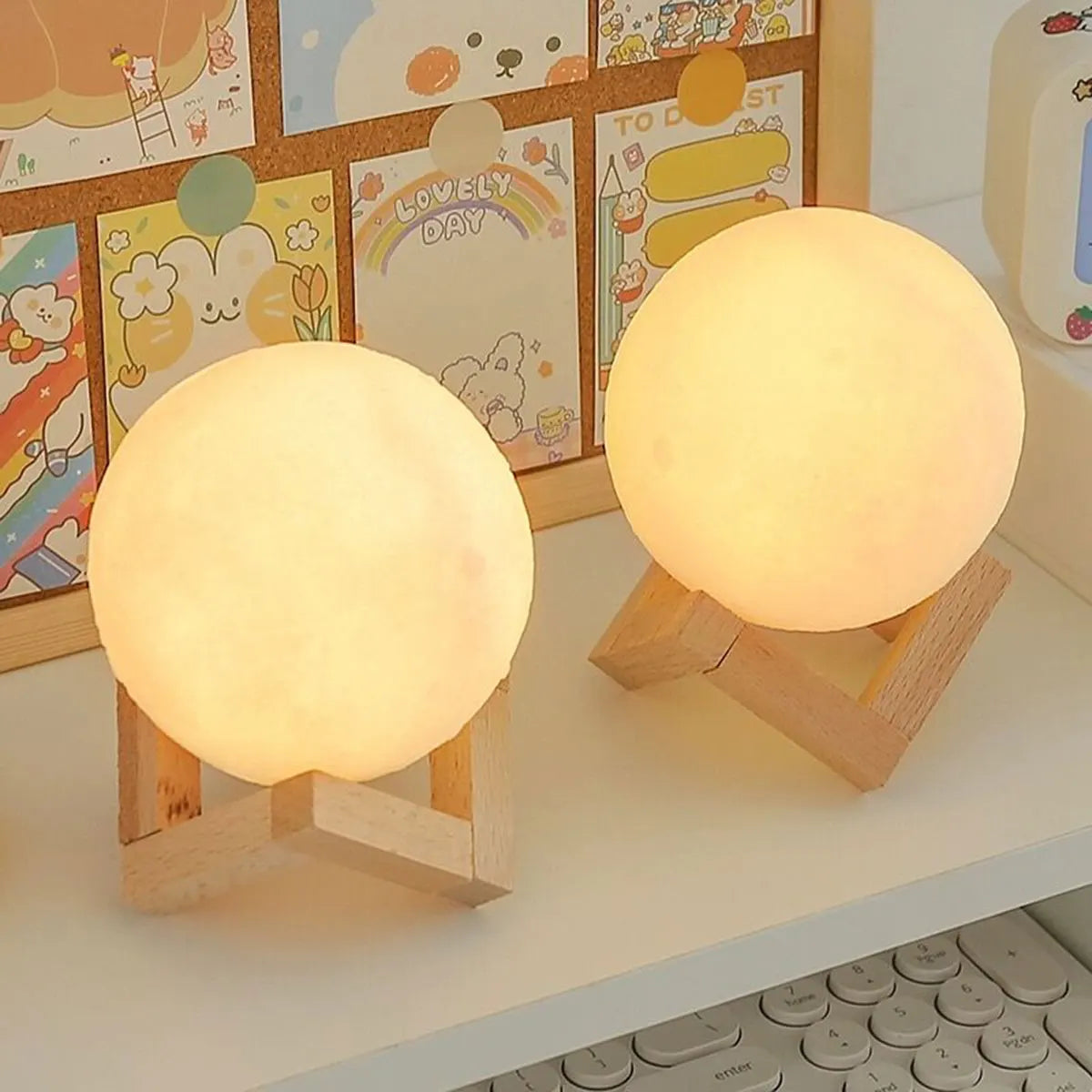 Moon Light Lamp with Wooden Stand – Romantic LED Night Light