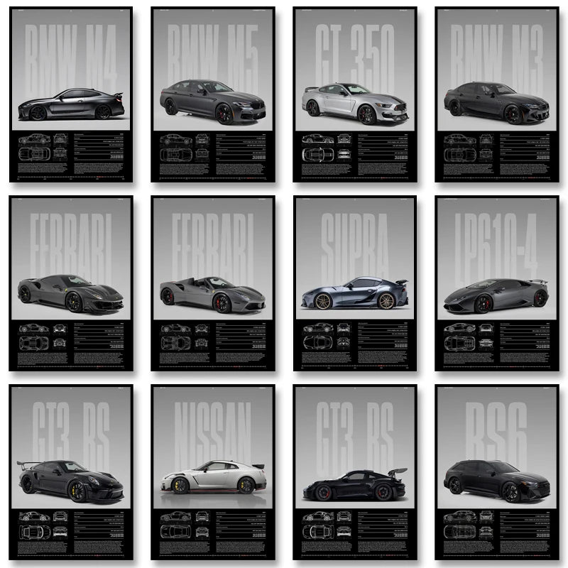 Black & White Classic Cars Poster – Vintage Canvas Wall Art