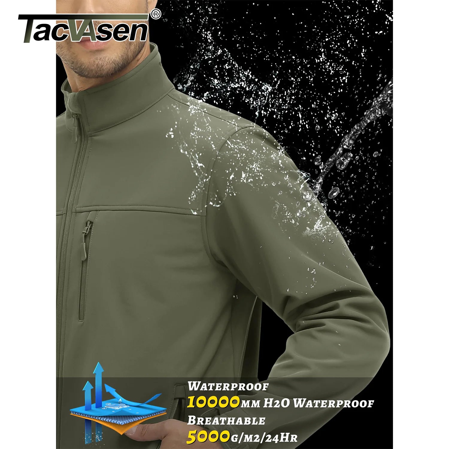 TACVASEN Men’s Waterproof Fleece Lining Windbreaker – Softshell Thermal Outdoor Jacket