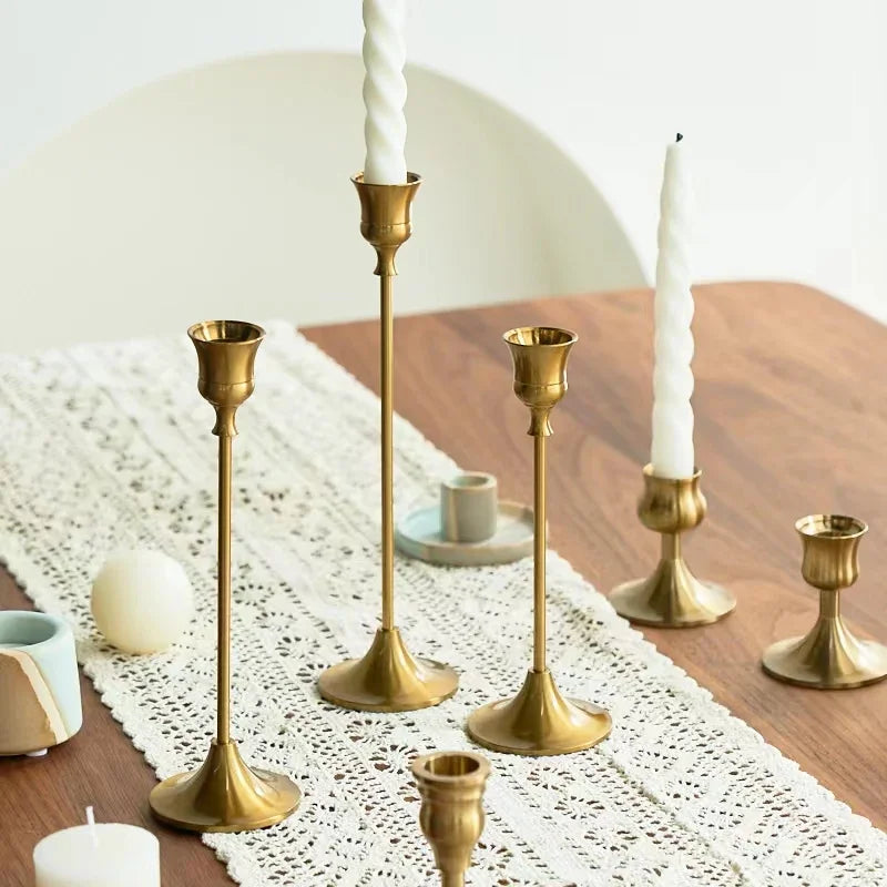 3-Piece Brass Gold Candlestick Holder Set