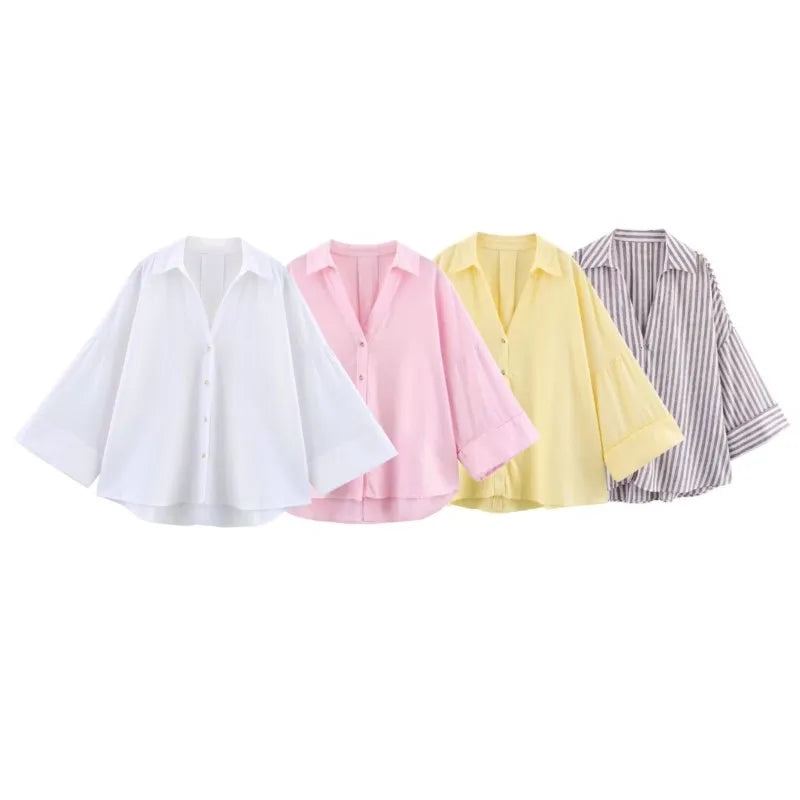 HipSeam Wide-Sleeved Asymmetric Linen Shirt – Spring Minimalist Women’s Button-Up Blouse