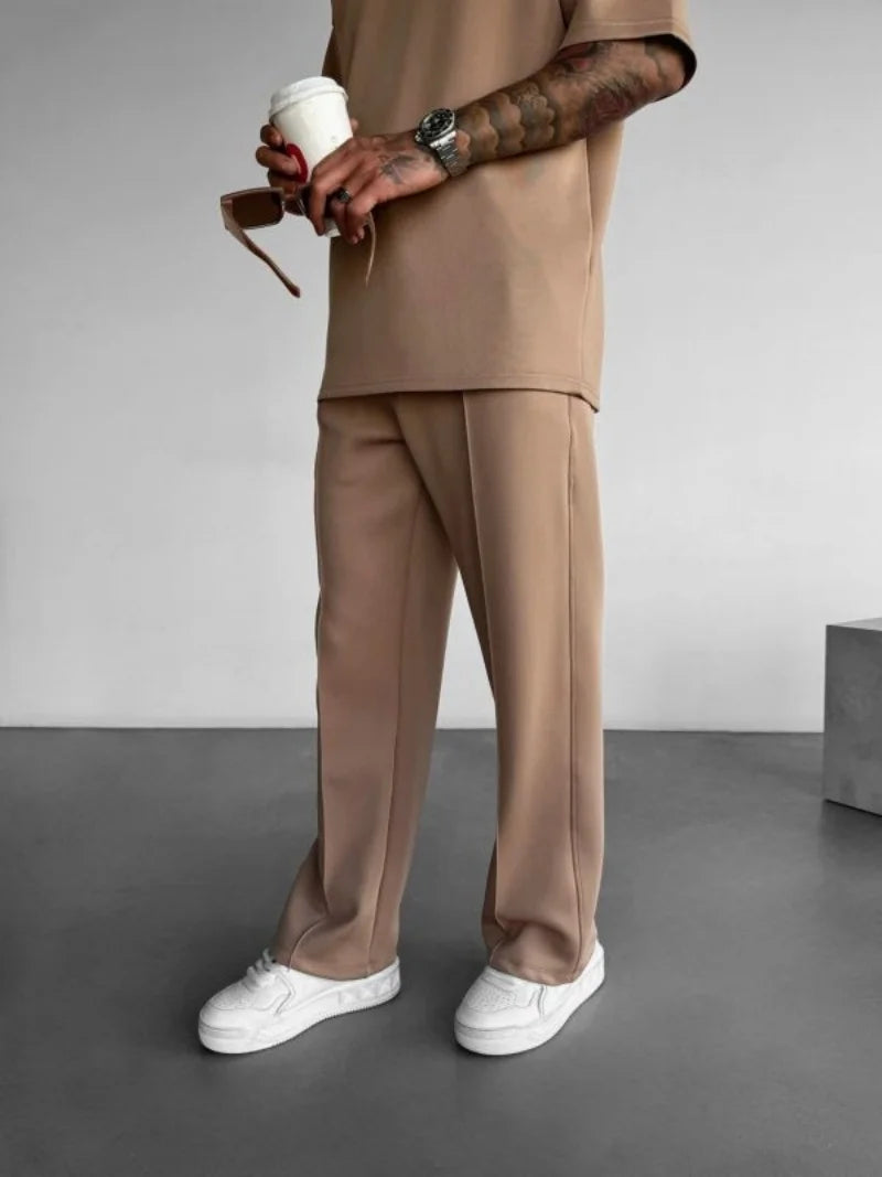 Men’s Casual Drawstring Pants – Elastic Waist, Pleated Design, Everyday Comfort