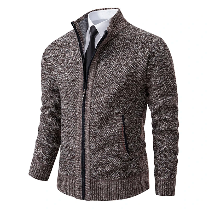 Men’s Casual Fleece Sports Jacket – Warm Zipper Cardigan with Stand Collar