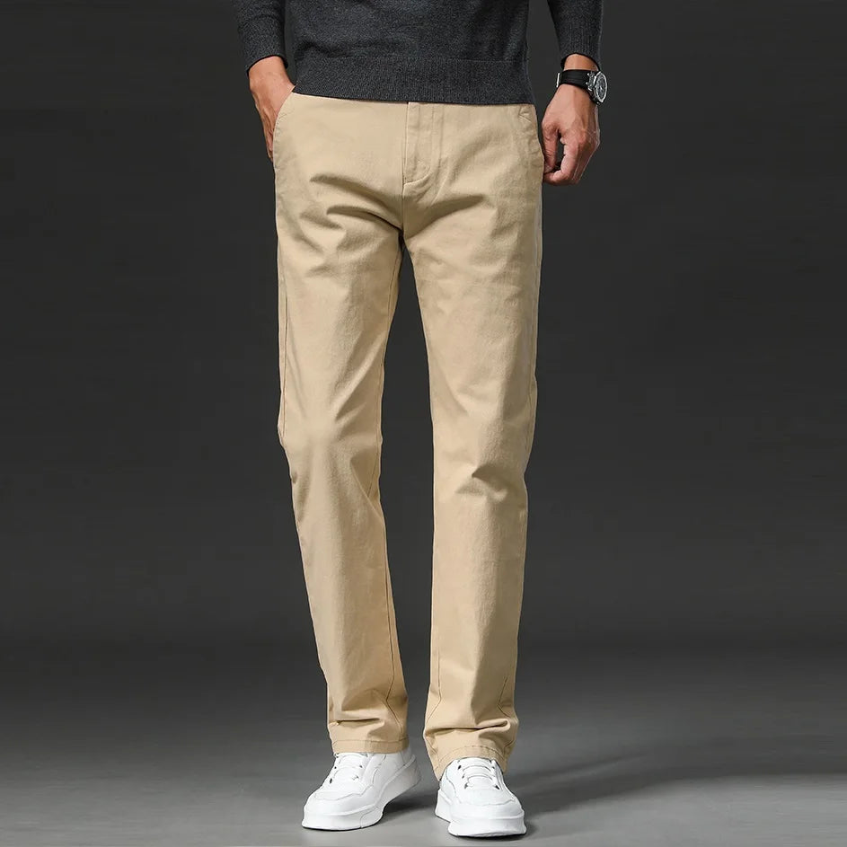 Men’s Stretch Cotton Chino Pants – Classic Straight Fit Smart Casual Trousers