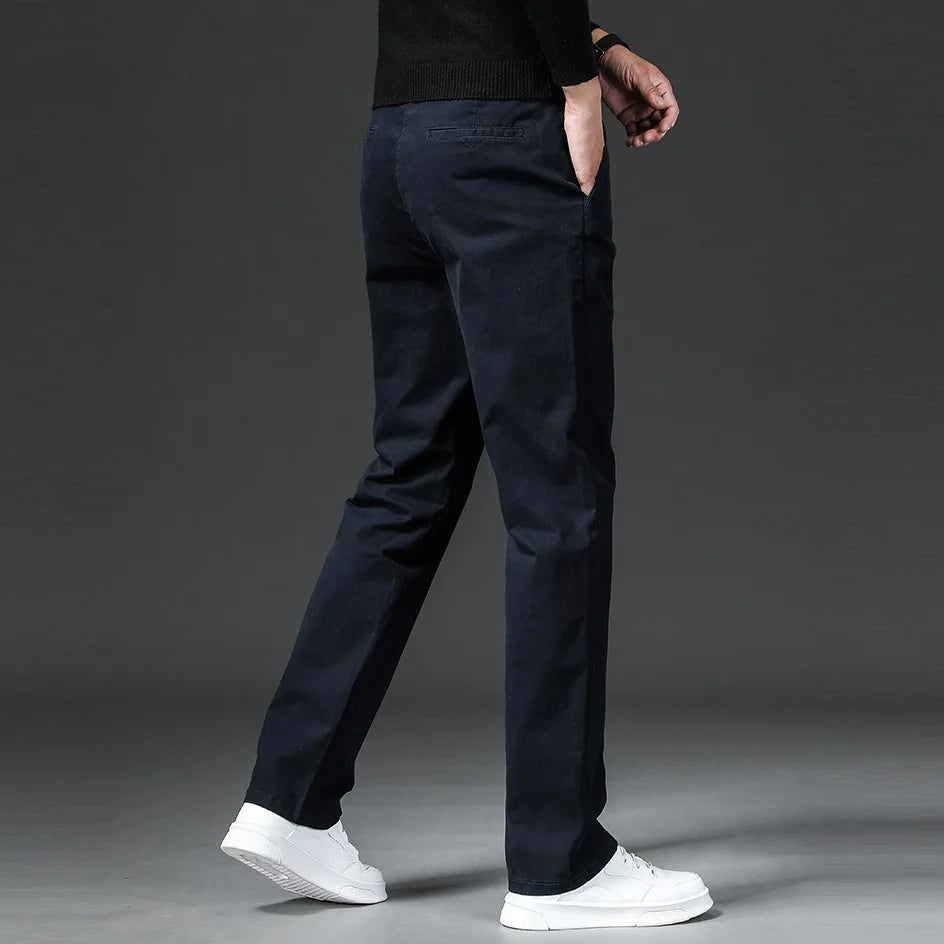 Men’s Stretch Cotton Chino Pants – Classic Straight Fit Smart Casual Trousers