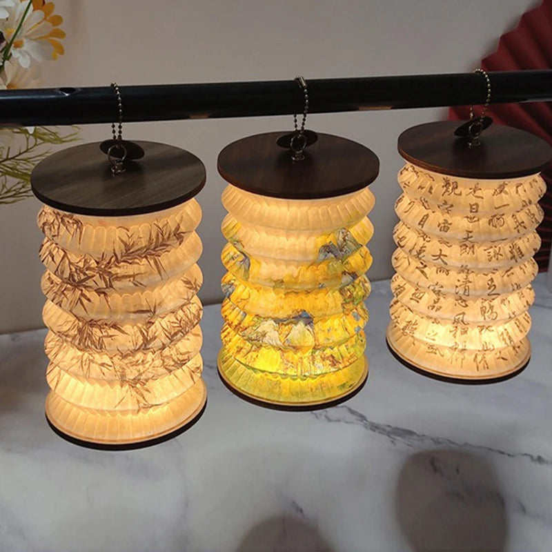 Japanese-Style Foldable LED Lantern – Creative Rechargeable Table Lamp