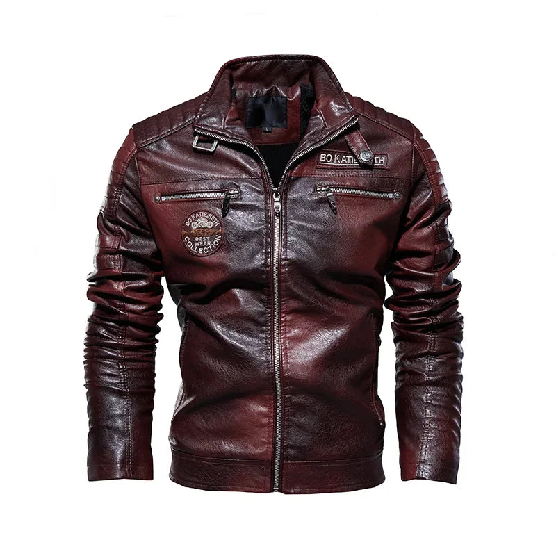 Men’s PU Leather Jacket – Slim Fit Motorcycle Style Warm Autumn & Winter Coat