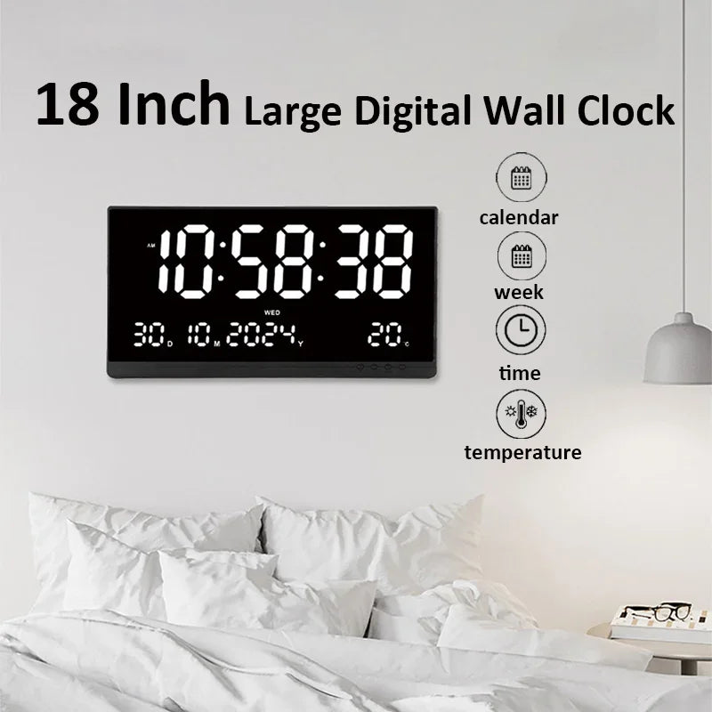 Minimalist LED Wall Clock 21” with Date & Temperature Display
