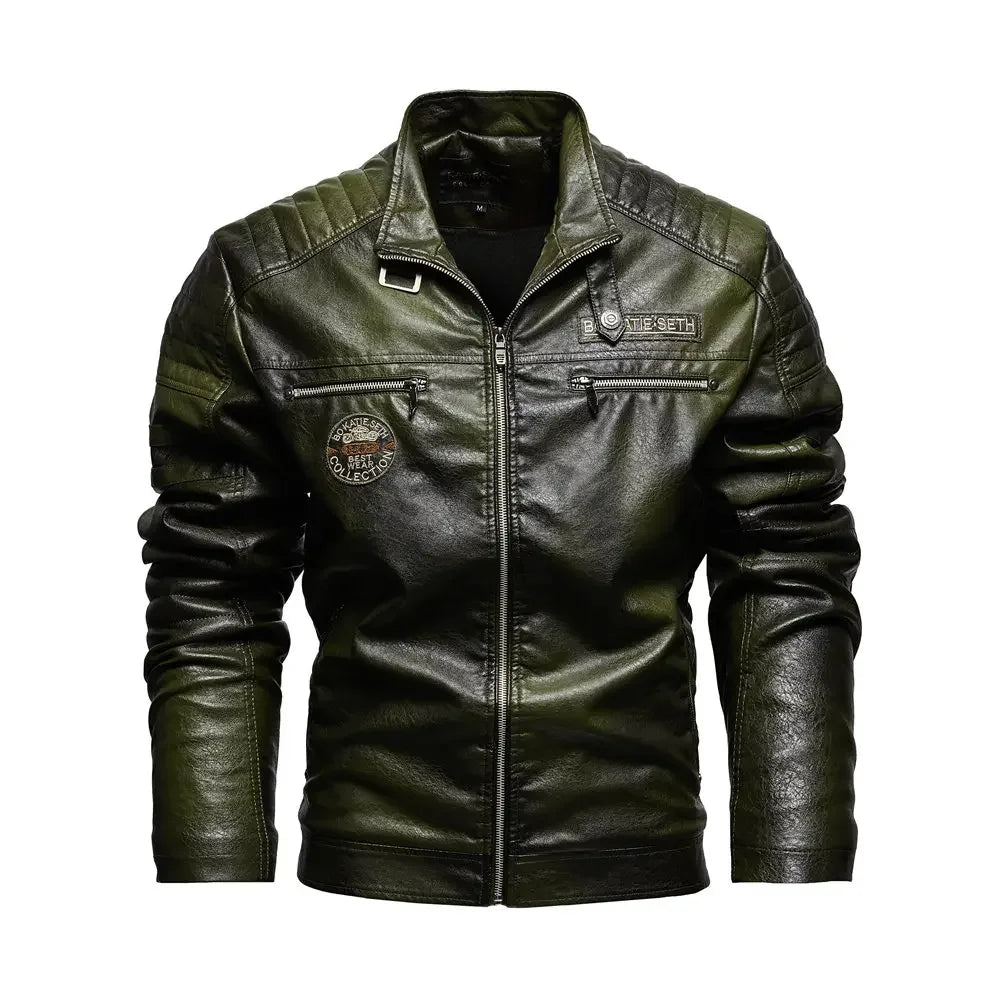 Men’s PU Leather Jacket – Slim Fit Motorcycle Style Warm Autumn & Winter Coat