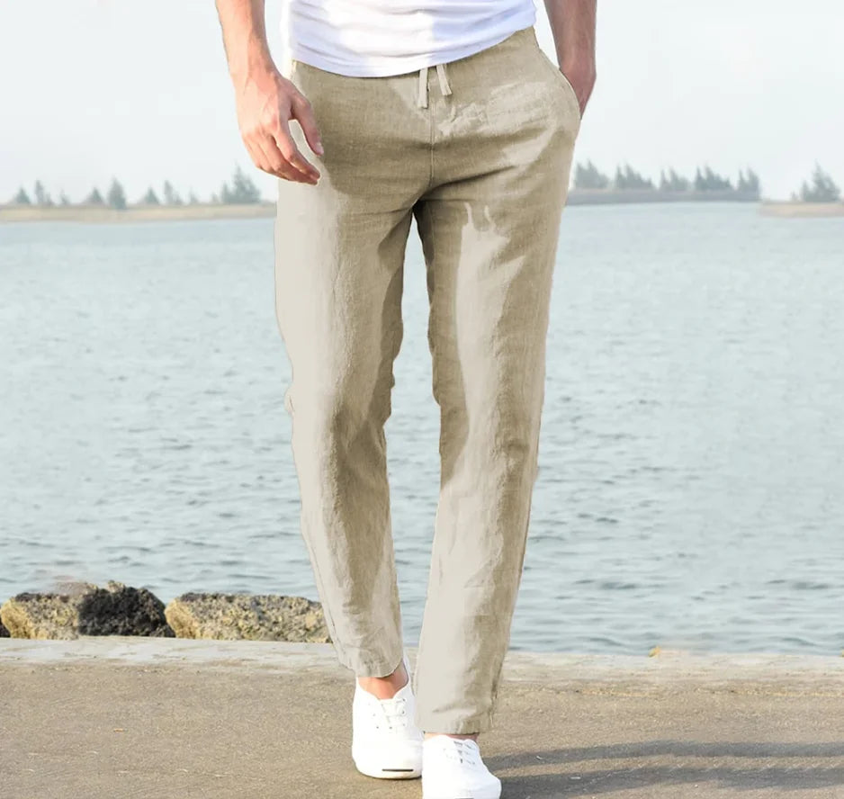 Men’s Cotton Linen Summer Pants – Breathable Loose Casual Trousers
