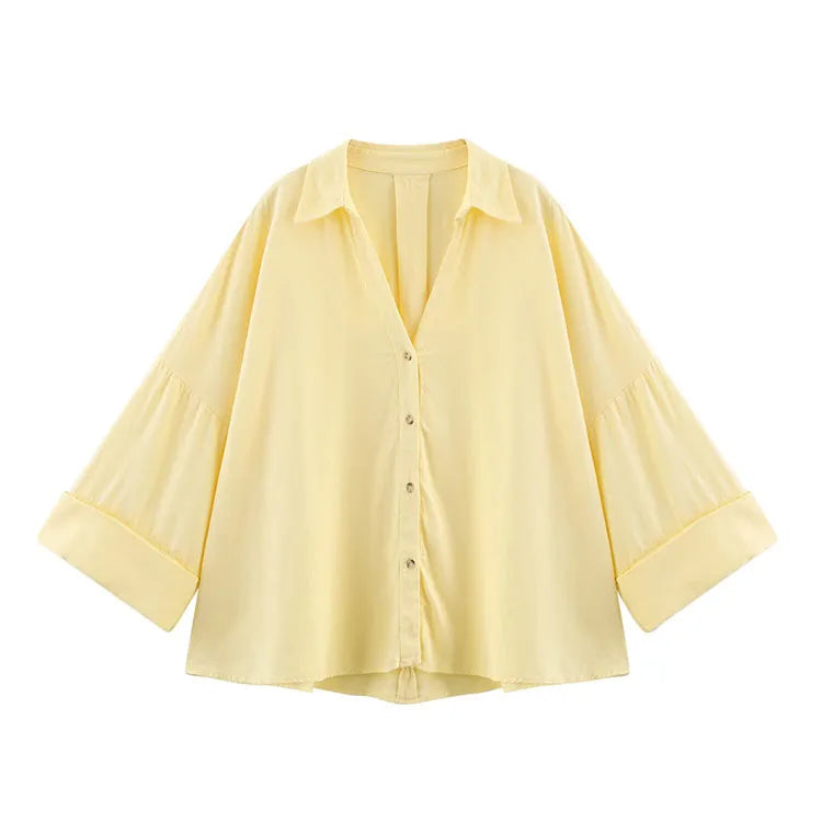HipSeam Wide-Sleeved Asymmetric Linen Shirt – Spring Minimalist Women’s Button-Up Blouse