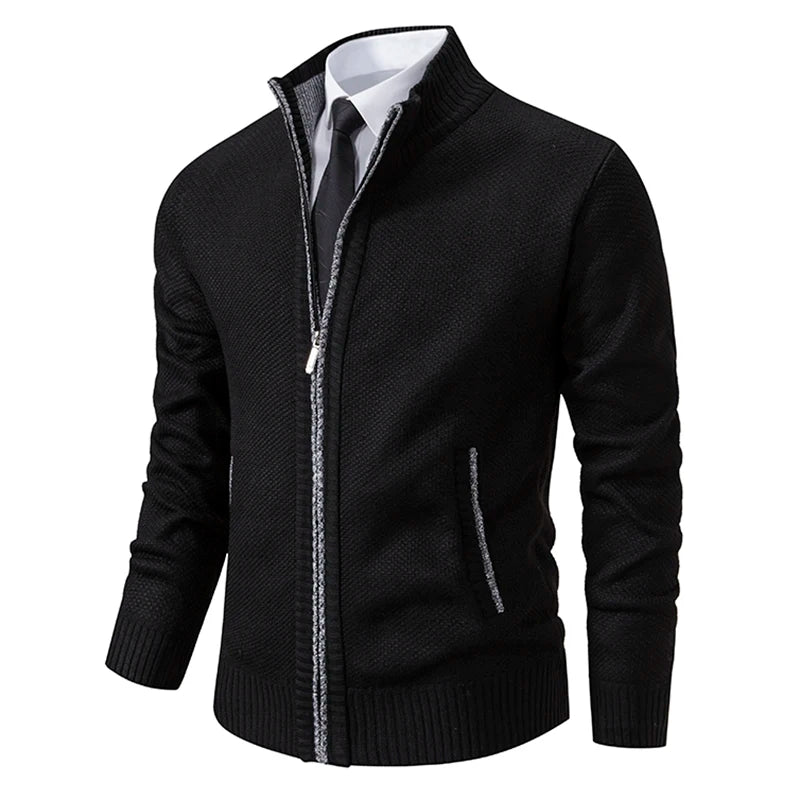 Men’s Casual Fleece Sports Jacket – Warm Zipper Cardigan with Stand Collar