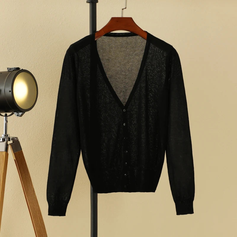Women’s Summer Cardigan – Korean Style Cropped V-Neck Buttoned Sweater