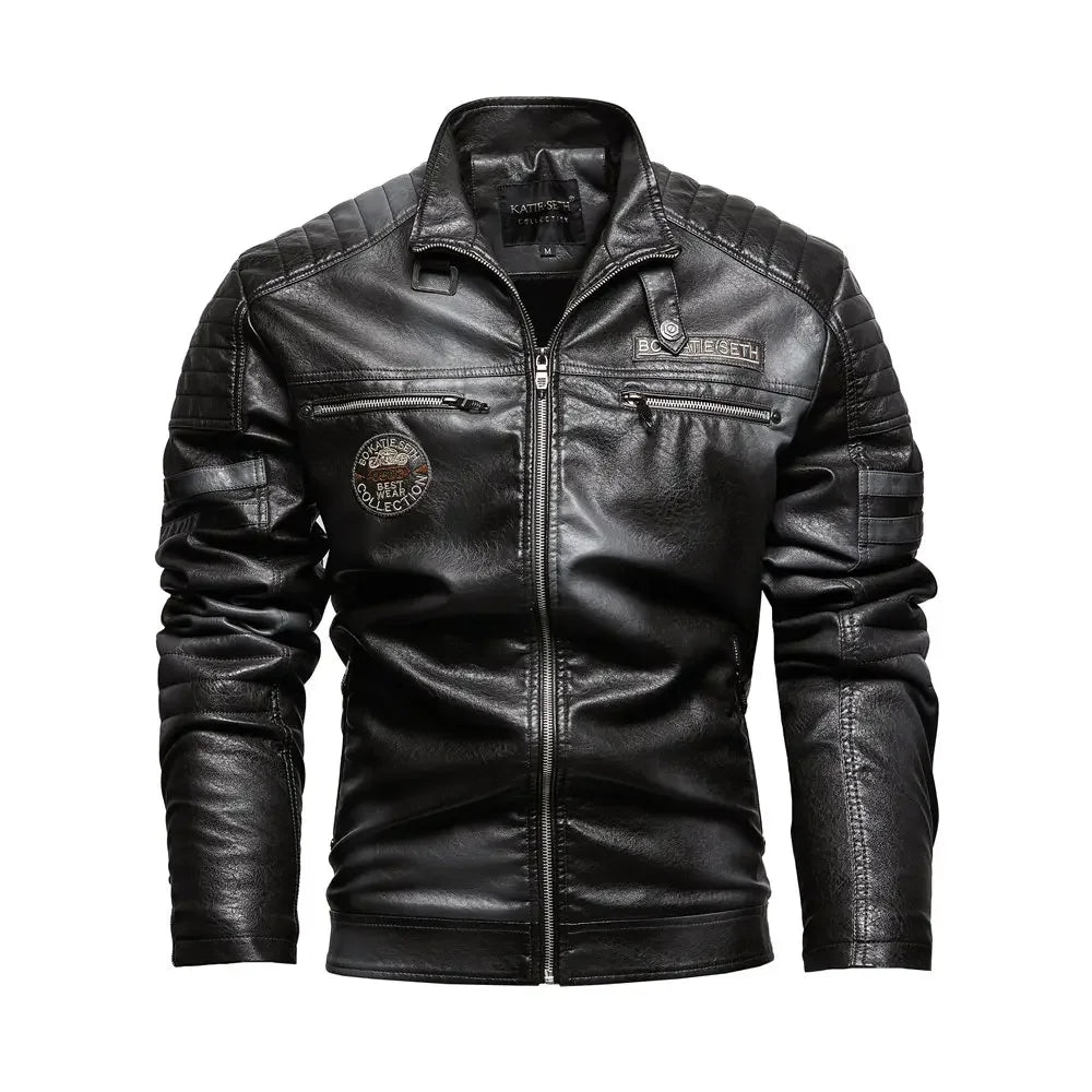 Men’s PU Leather Jacket – Slim Fit Motorcycle Style Warm Autumn & Winter Coat
