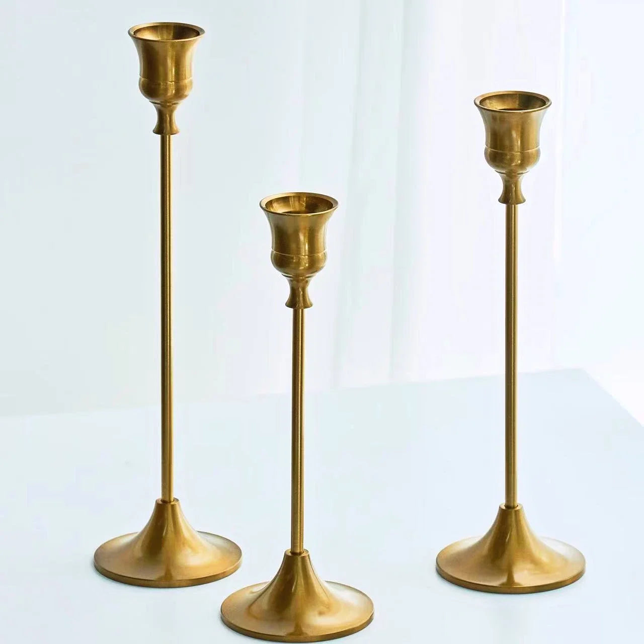 3-Piece Brass Gold Candlestick Holder Set