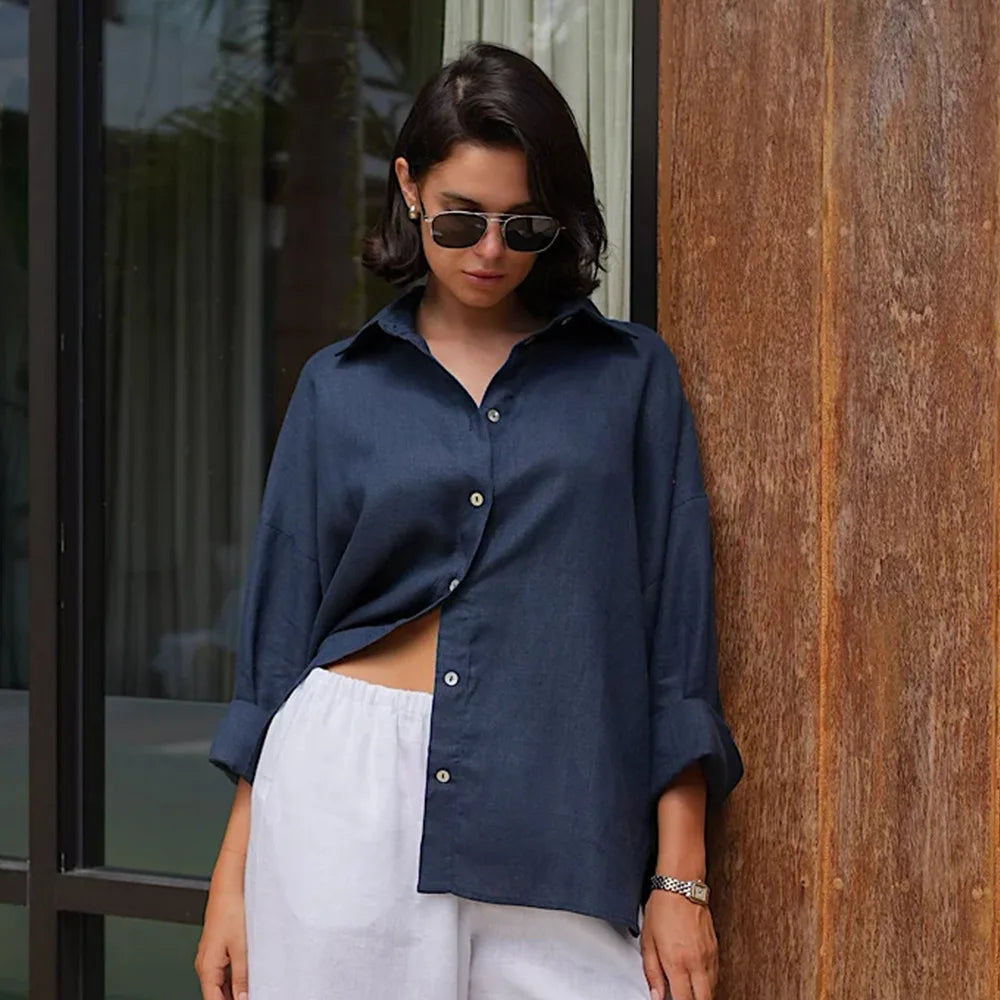 Bornladies 100% Cotton Casual Shirt – Women’s Loose Fit Summer Essential