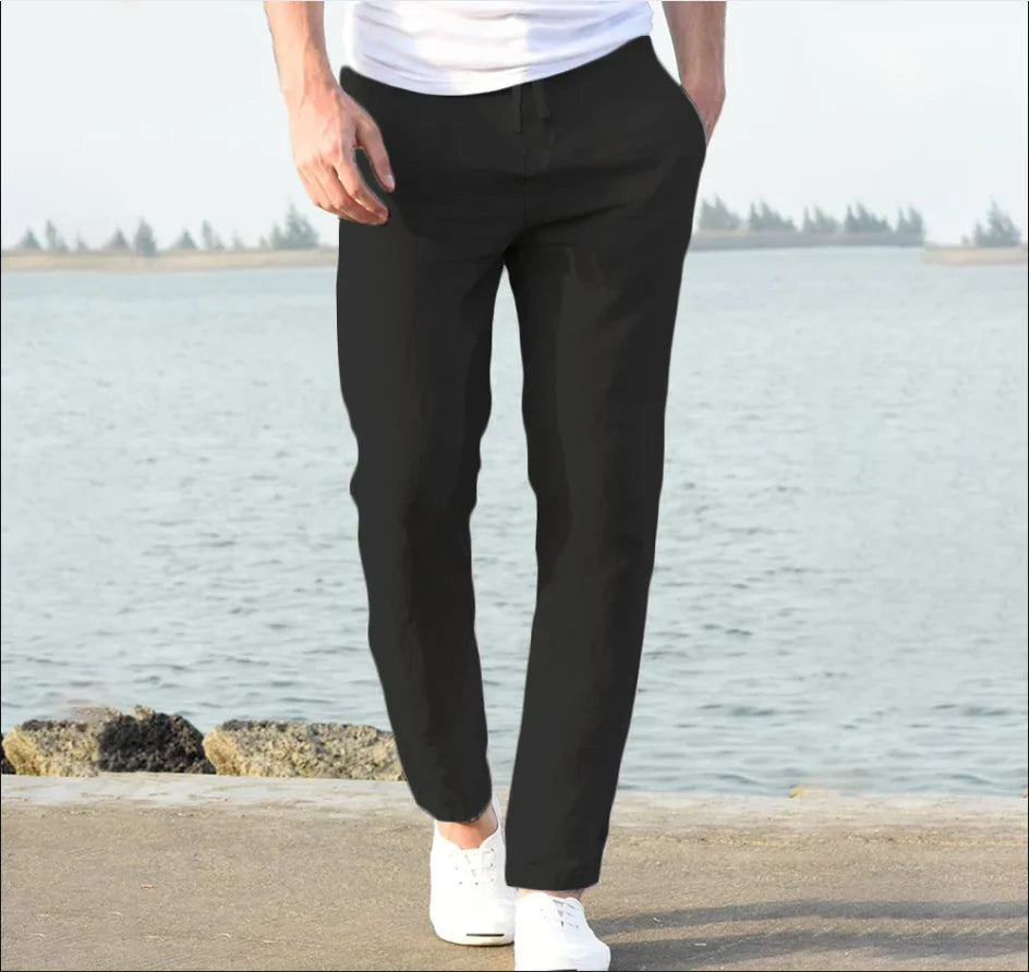 Men’s Cotton Linen Summer Pants – Breathable Loose Casual Trousers