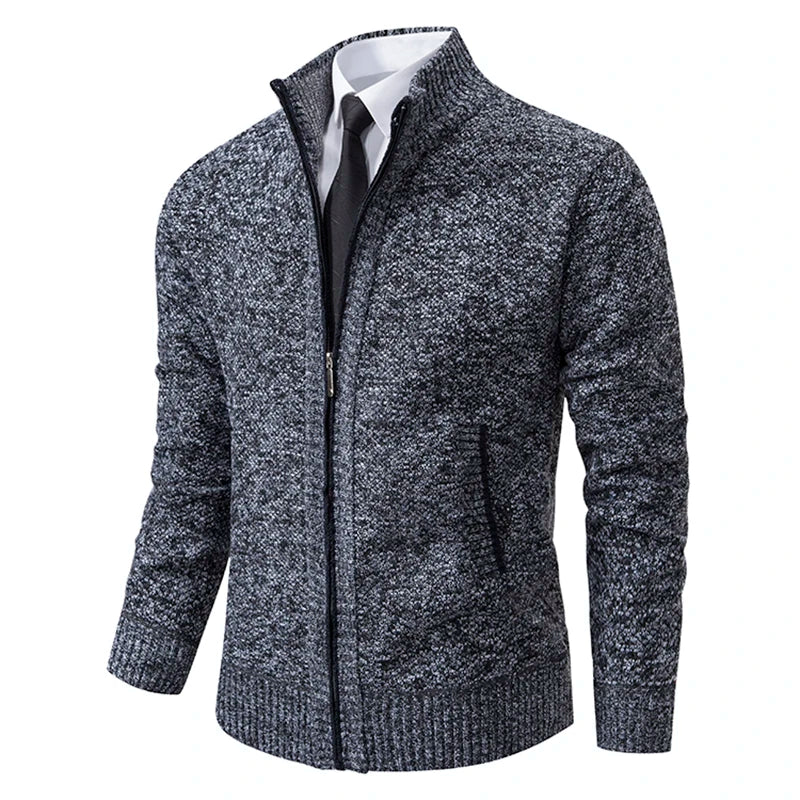 Men’s Casual Fleece Sports Jacket – Warm Zipper Cardigan with Stand Collar
