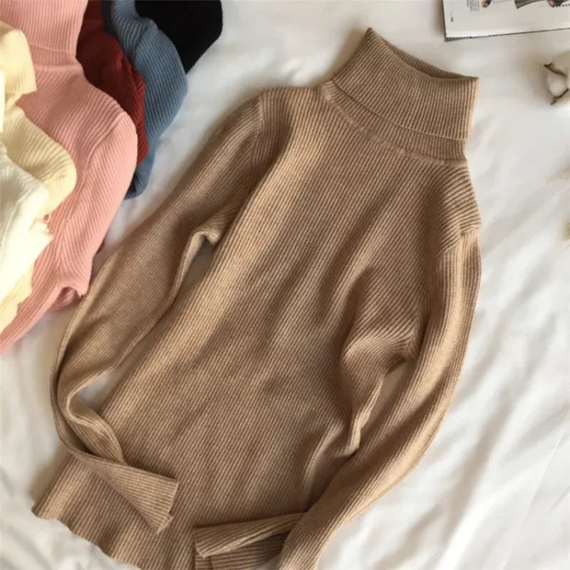 Women’s Thick Ribbed Turtleneck Sweater – Soft Knitted Warm Slim Pullover for Autumn & Winter