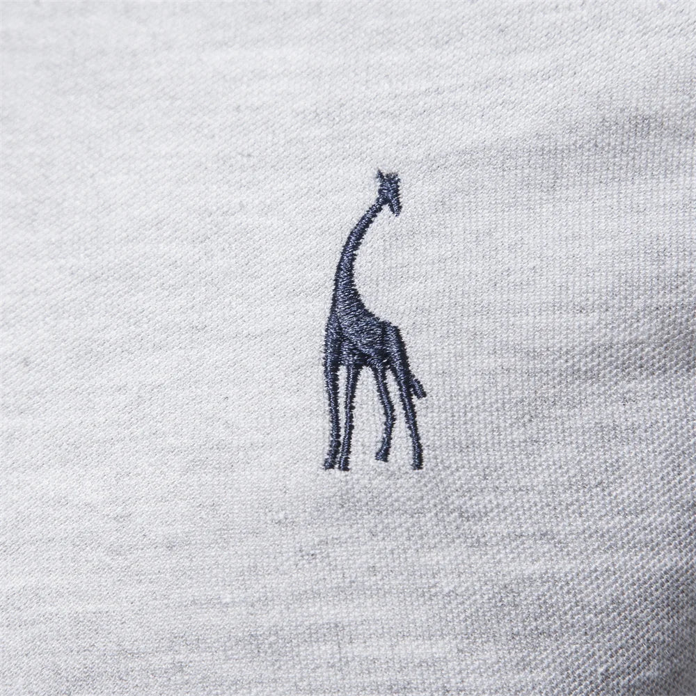 Men’s Long Sleeve Polo Shirt – Deer Embroidery & Premium Comfort