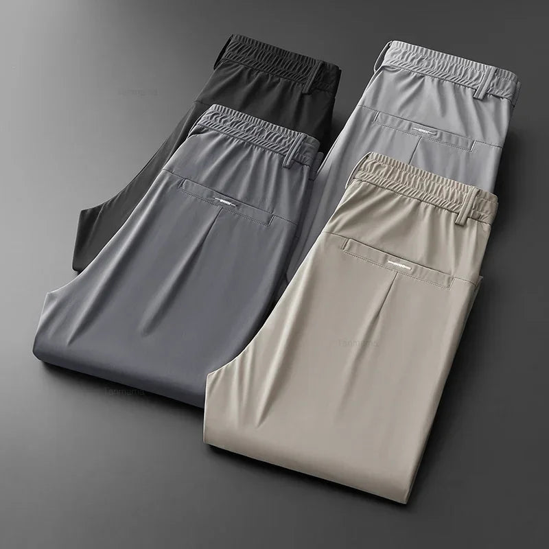 Men’s Ultra-Thin Ice Silk Elastic Pants – Breathable & Quick-Dry Business Trousers