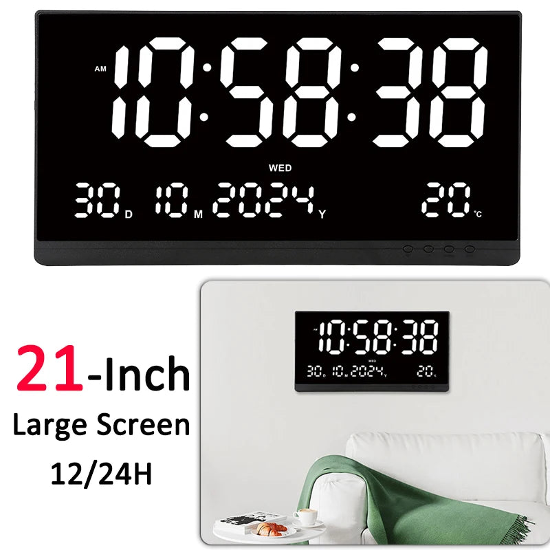 Minimalist LED Wall Clock 21” with Date & Temperature Display