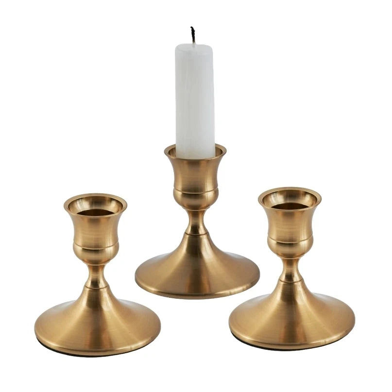 3-Piece Brass Gold Candlestick Holder Set