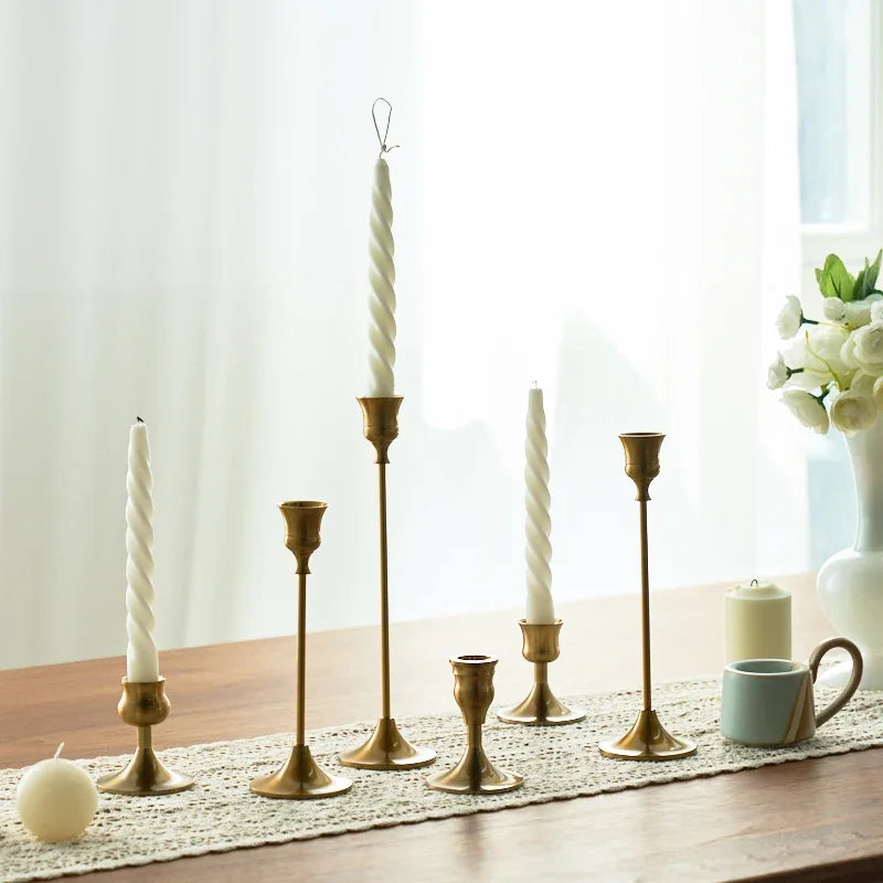 3-Piece Brass Gold Candlestick Holder Set