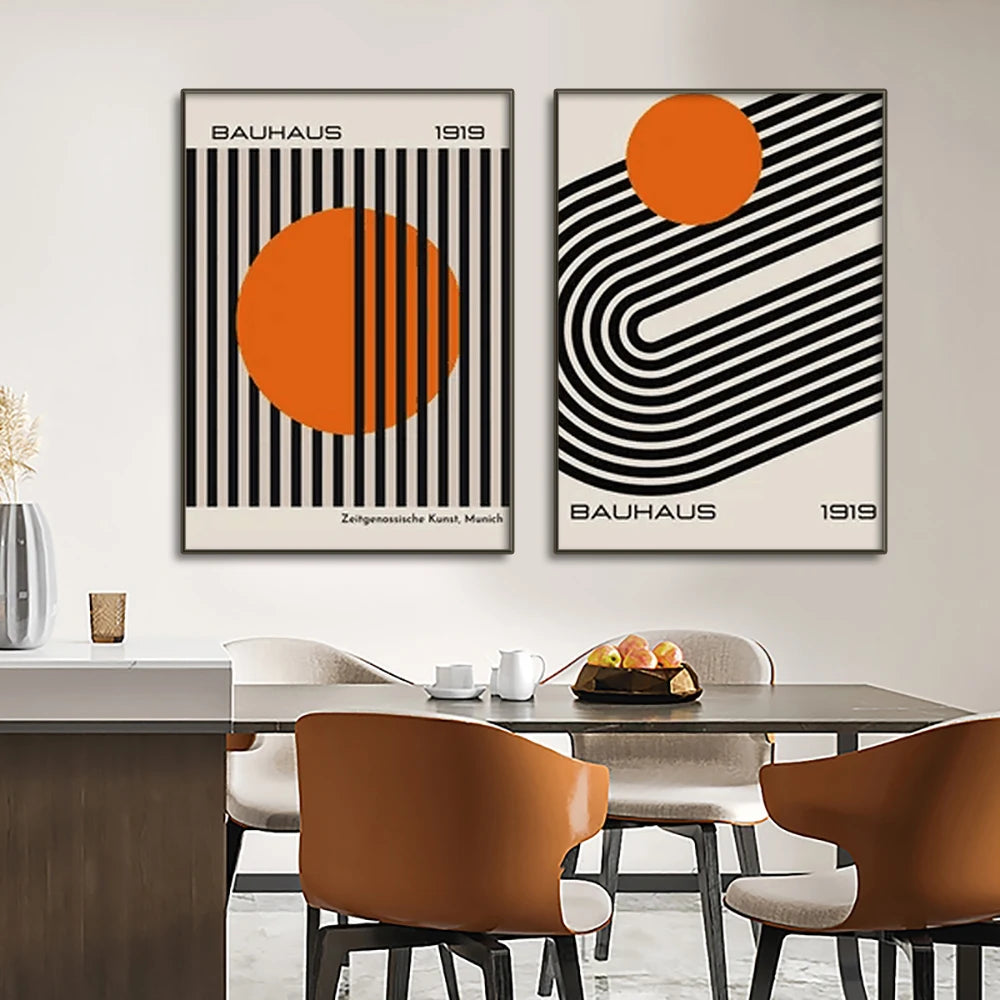 Mid-Century Modern Bauhaus Abstract Geometric Canvas Wall Art