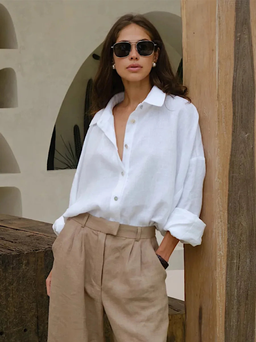 Bornladies 100% Cotton Casual Shirt – Women’s Loose Fit Summer Essential
