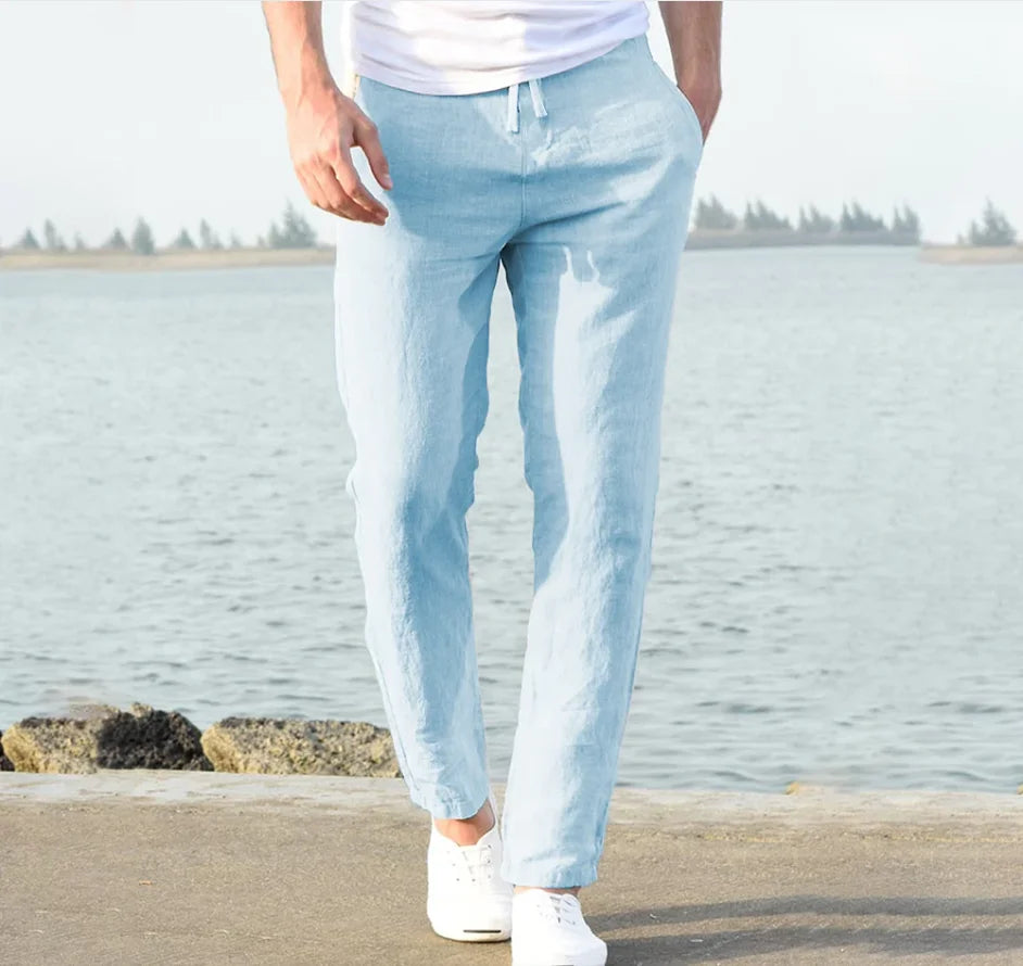 Men’s Cotton Linen Summer Pants – Breathable Loose Casual Trousers