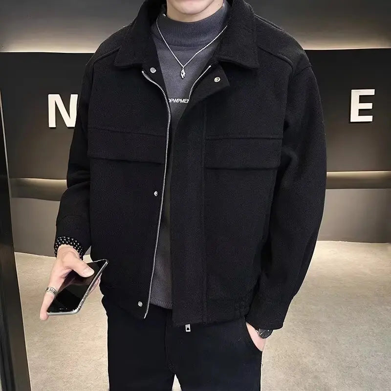 Korean Streetwear Men’s Windbreaker Jacket – Multi-Pocket Urban Hong Kong Style