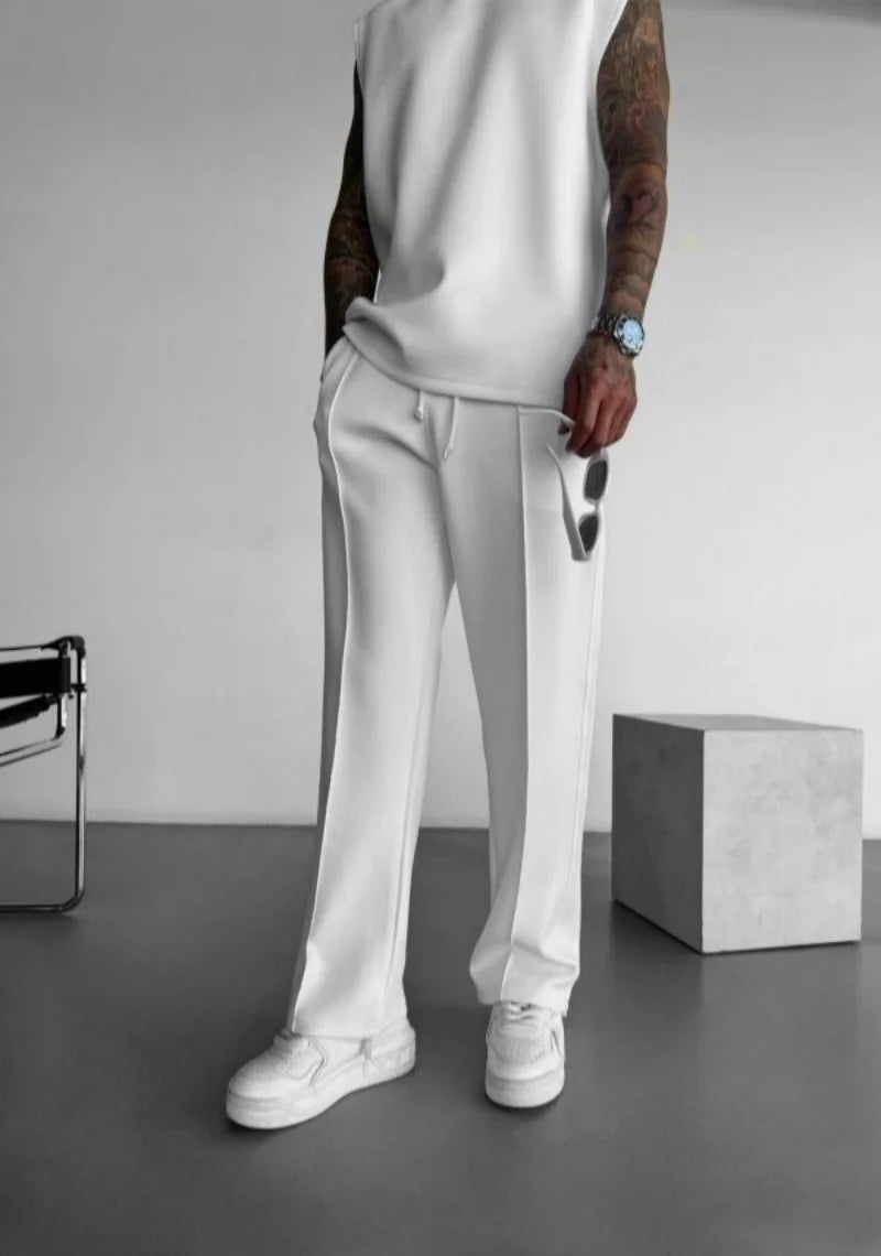 Men’s Casual Drawstring Pants – Elastic Waist, Pleated Design, Everyday Comfort