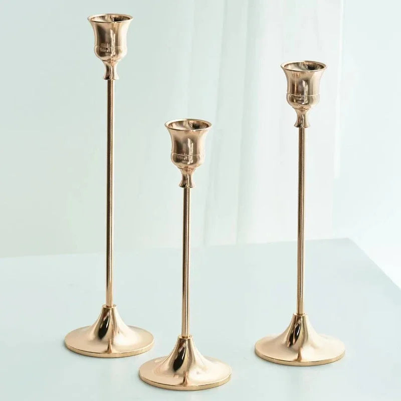 3-Piece Brass Gold Candlestick Holder Set