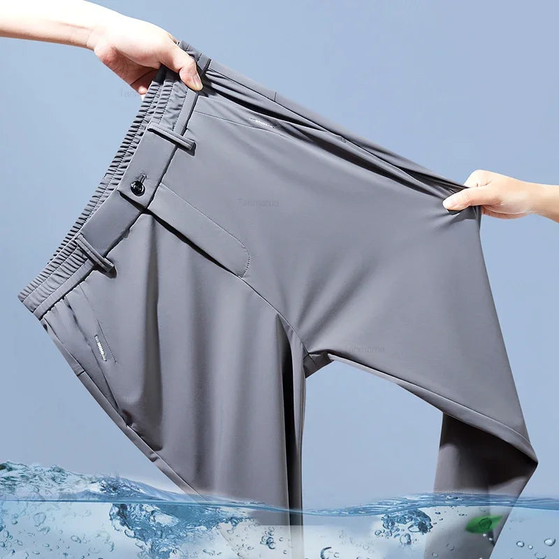 Men’s Ultra-Thin Ice Silk Elastic Pants – Breathable & Quick-Dry Business Trousers